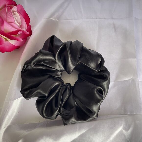 New Women Black Satin Scrunchie Single Hair Tie Large - Picture 6 of 6
